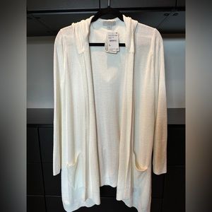 Barefoot Dreams CozyChic Ultra Lite Seashore Cardigan with hood. Med. Cream NWT